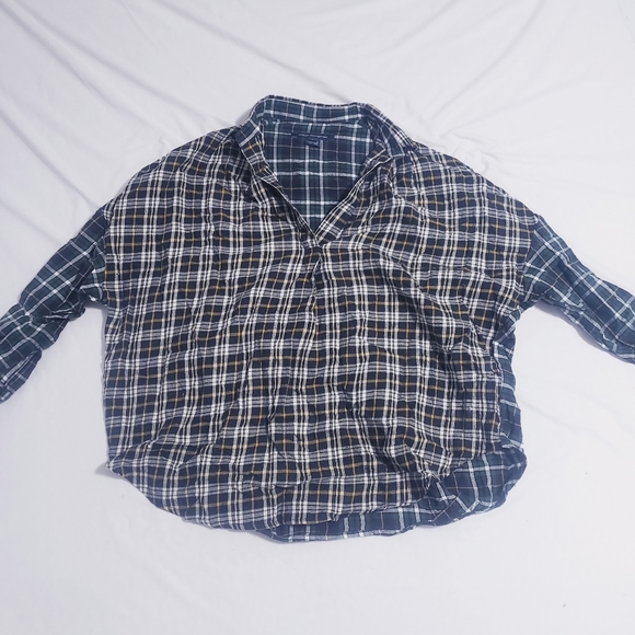 French Connection Plaid Patchwork V-Neck Flannel Blouse - Picture 8 of 14